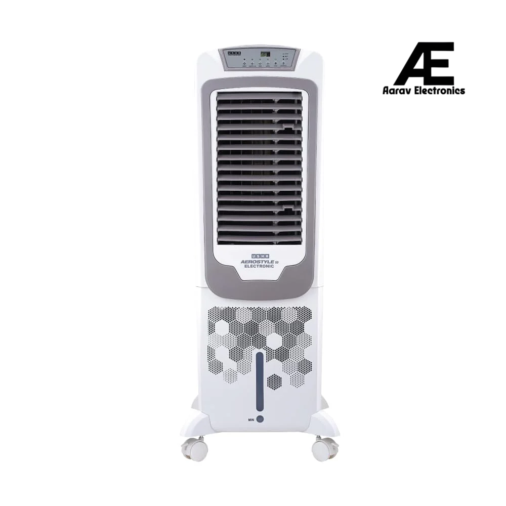 USHA Aerostyle Electronic 50L Tower Air Cooler (50AST1E) – 1400 m³/h Air Delivery, 6m Air Throw, Remote Control, Honeycomb Pads, Ice Chamber & Humidity Control