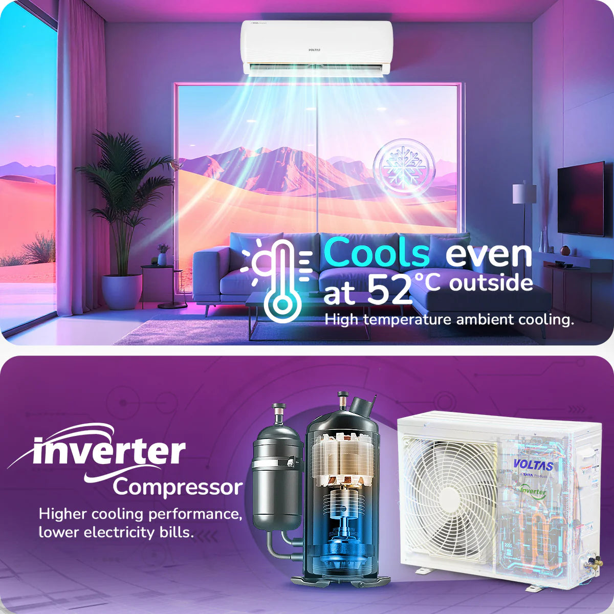 Voltas 1.5 Ton 3 Star Inverter Split AC – Vertis AI Zest – Aarav