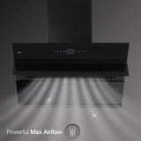 KAFF ALBURY DHC 90 90 cm Filterless Auto Clean Kitchen Chimney with 1420 m³/hr Suction, Twin Motor, Touch & Gesture Control, Clock Display – Black (open box / without box)