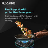 Faber 77 cm 3 Burner Gas Cooktop with Brass Burners, Non-Auto Ignition & Toughened Black Glass – HOB COOKTOP PRINCE PLUS 3BB BK