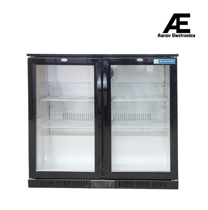 Blue Star 190L 2 Door Back Bar Chiller with Ventilated Cooling, Glass Doors, Digital Temperature Control & LED Lighting – BC250A