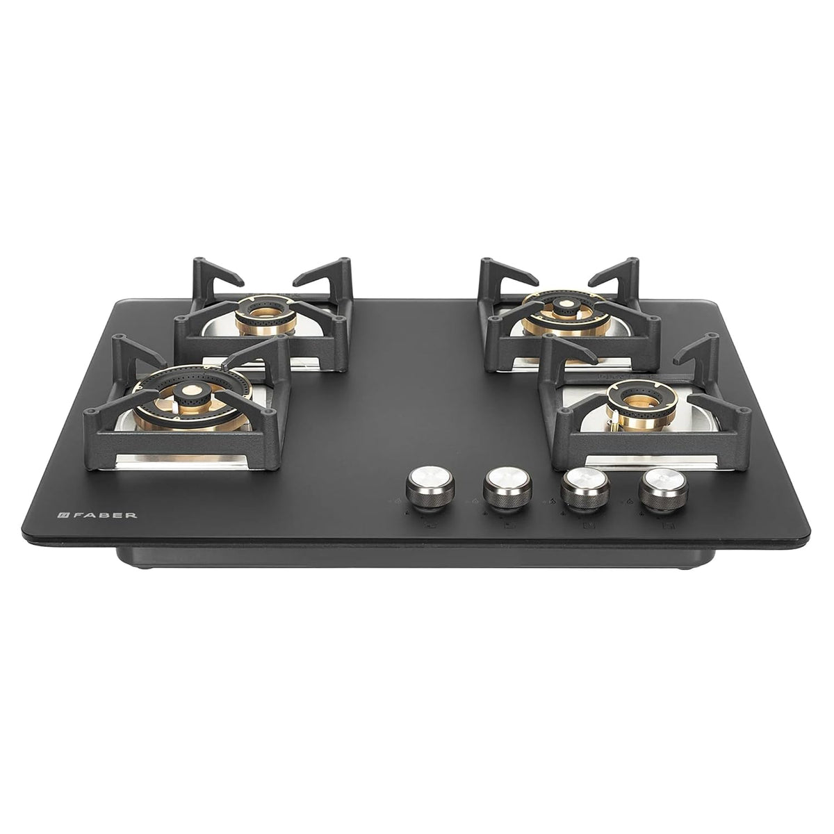 Faber Bella HT 704 BR AI Hobtop – 70 cm, 4 Full Brass Burners | Auto Ignition | Black Toughened Glass | Heavy-Duty Cast Iron Support | Modern Kitchen Elegance
