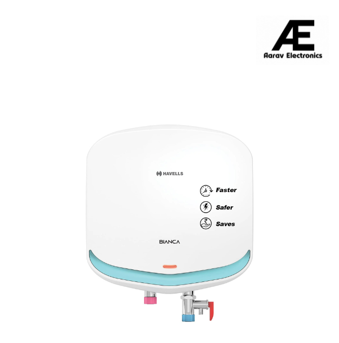 Havells Bianca 3 Litre Instant Water Heater(Geyser)| Bi Color LED IndicatorGlass Coated Anti-Rust Tank|Heavy Duty 3 Pin moulded Plug Top|Warranty: 5 Year on Inner Tank &amp; 3 Year on element (White Blue)