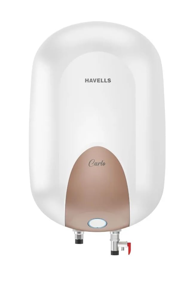 Havells Carlo 25L Premium Geyser | Feroglas Inner Tank, Smart LED Indicator, Dual Safety System | For High-Rise Buildings 7-Year Tank Warranty (White Champagne Gold, 25 Liter)