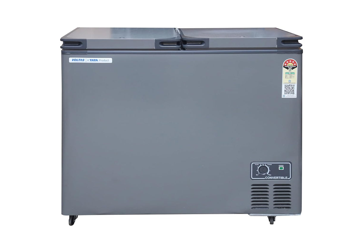 Voltas CVF321DA5-W1-GW 303 Liters Convertible Freezer & Cooler Hard Top Deep Freezer, 5 Star Energy Rated (Grey)