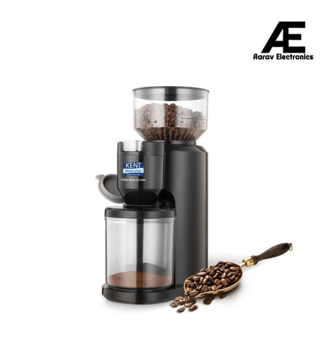 KENT Coffee Bean Grinder 150 W | Burr Grinding System Maintains Flavour &amp; Aroma | 30 Adjustable Grinding Settings | Choice of 2 to 14 Cups of Fresh Grounded Coffee | 500 RPM 100% Copper Motor | Black