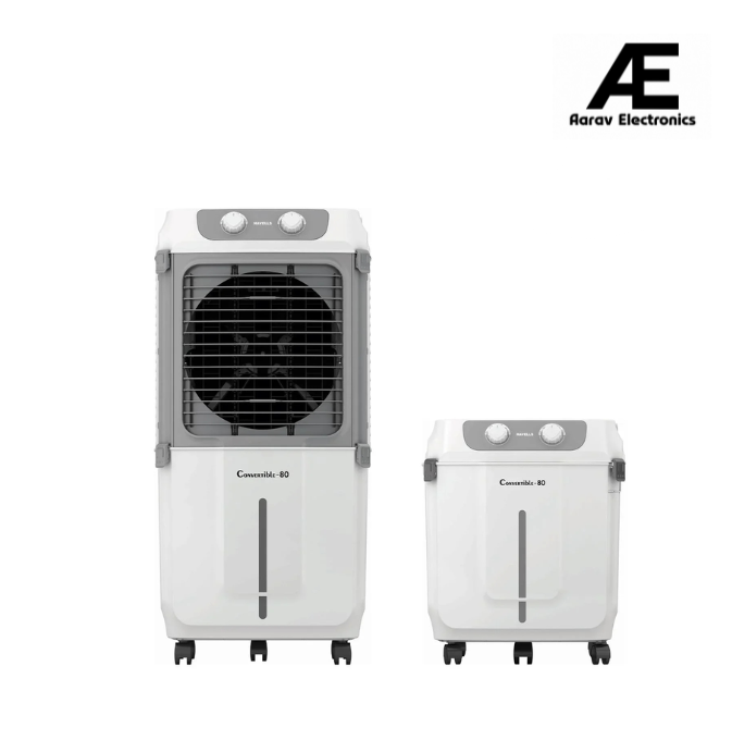 Havells 2-in-1 Convertible 80 L Desert Air Cooler for room, Dual functionality & easy storing, Can be used as side table, 5 Leaf Metal Blade Fan, Powerful Air-Delivery, Bacteria shield honeycomb pads