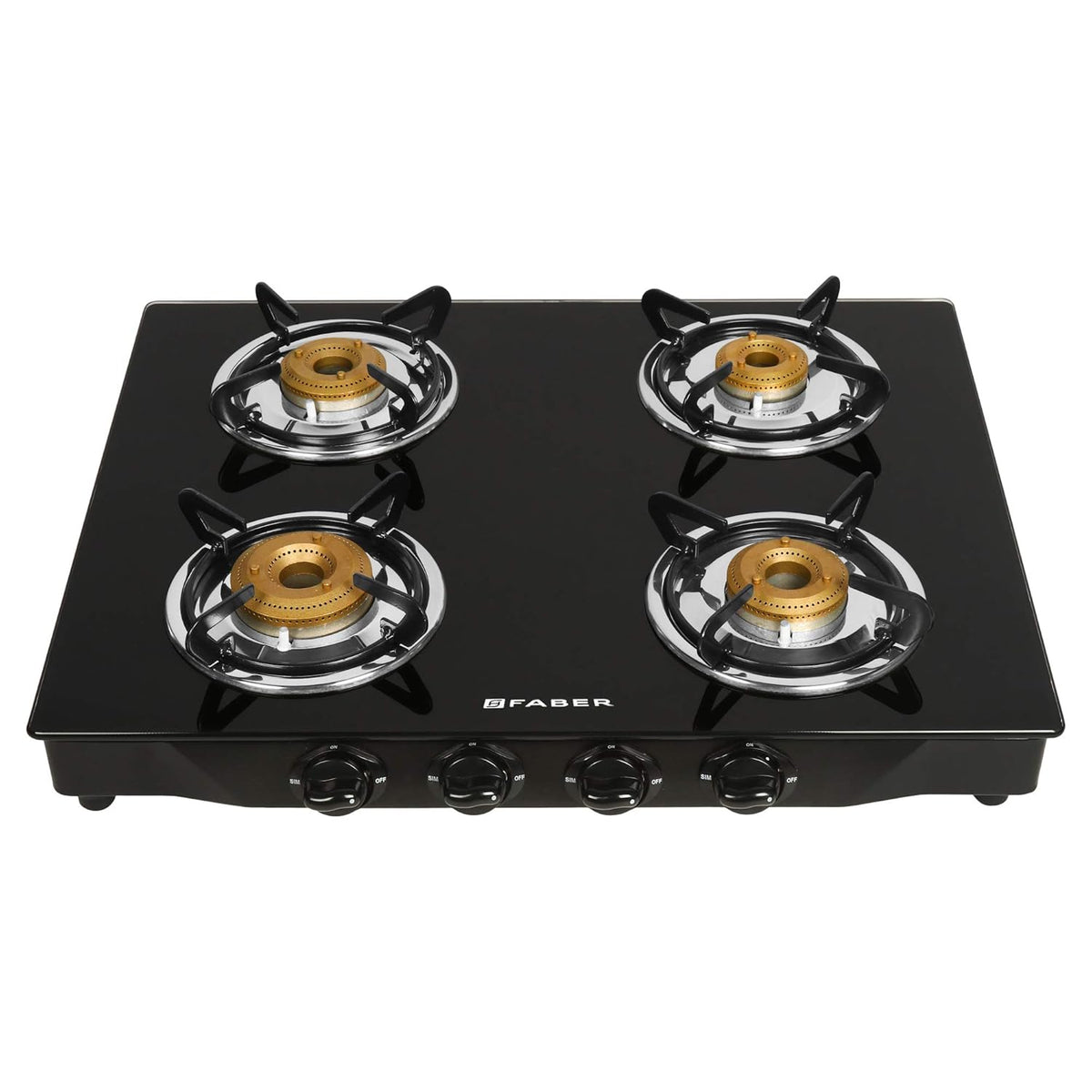 Faber Gas Stove 4 Burner Glass Cooktop (Jumbo 4BB BK)Auto Ignition , Black