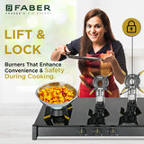 Faber Genius 75cm 3 Burner Cooktop | Brass Burners | Manual Ignition | 8mm Toughened Glass | Lift & Lock Burner Design - Hob Cooktop Genius 753 BK