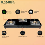Faber 77 cm 3 Burner Gas Cooktop with Brass Burners, Manual Ignition & Toughened Black Glass – HOB COOKTOP PEARL 3BB BK