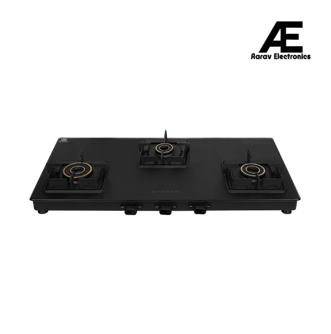 Faber 77 cm 3 Burner Gas Cooktop with Brass Burners, Auto Ignition & Matt Finish – COOKTOP BLOSSOM 3BB BK CI AI