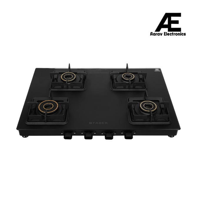 Faber Blossom 4 Burner Manual Ignition Gas Cooktop with 1 Jumbo, 2 Medium & 1 Small Burner, MS Diamond-Coated Pan Support, Matt Finish – COOKTOP BLOSSOM 4BB BK CI