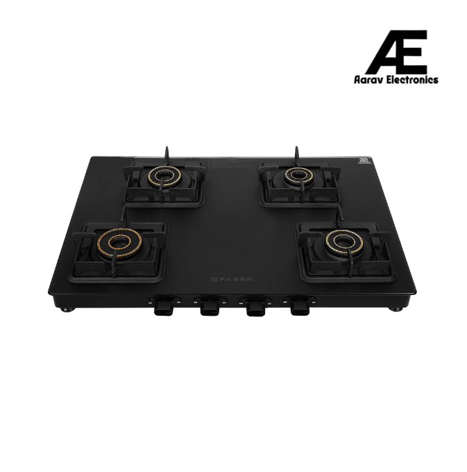 Faber 63 cm 4 Burner Gas Cooktop with Brass Burners, Auto Ignition & Matt Finish – COOKTOP BLOSSOM 4BB BK CI AI