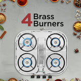 Faber 60 cm 4 Burner Stainless Steel Gas Cooktop with Brass Burners, Manual Ignition & Euro-Coated Pan Supports – HOB COOKTOP CRYSTAL 4BB SS