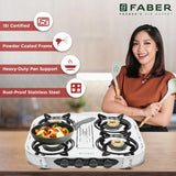 Faber 60 cm 4 Burner Stainless Steel Gas Cooktop with Brass Burners, Manual Ignition & Euro-Coated Pan Supports – HOB COOKTOP CRYSTAL 4BB SS