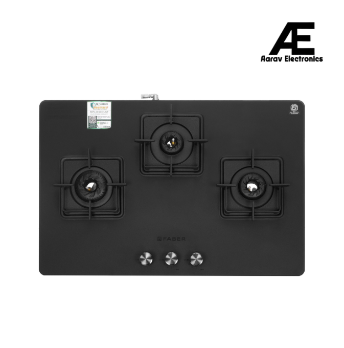 Faber 3 Burner Gas Cooktop with Brass Burners, Auto Ignition & Matt Finish Glass - COOKTOP EVOKE 3BB BK CI AI