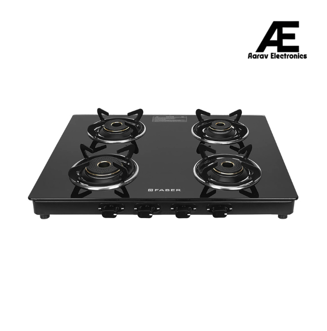 Faber 4 Burner Gas Cooktop with Brass Burners, Manual Ignition & Tempered Glass Top – COOKTOP JAWA 4BB AURA