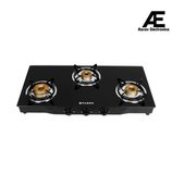 Faber Slim 3 Burner Glass Gas Stove Remo 3BB BK | Brass Burners, Jumbo Burner Cooktop
