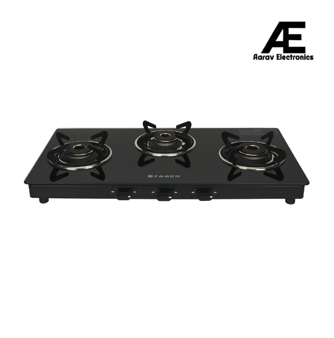 Faber 3 Burner Gas Cooktop with Designer Forged Burners, Manual Ignition & Tempered Glass Top – COOKTOP MIST 3BB AURA