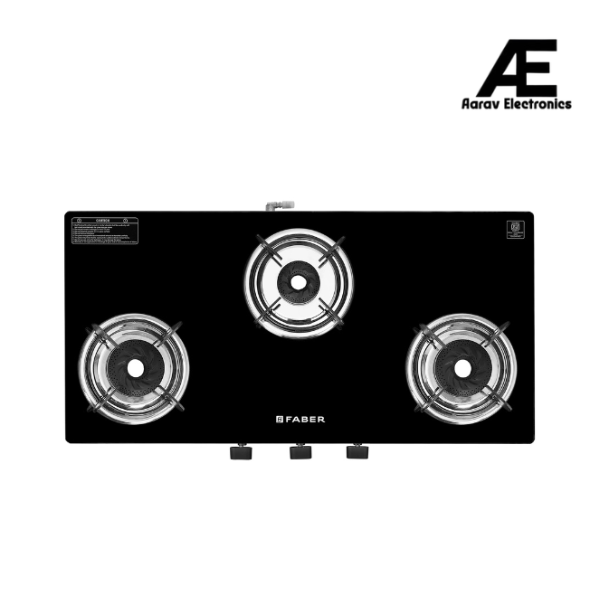 Faber 77 cm 3 Burner Gas Cooktop with Alloy Burners, 2 Jumbo Burners & 6 mm Glass Top – COOKTOP PHOENIX 3BA BK