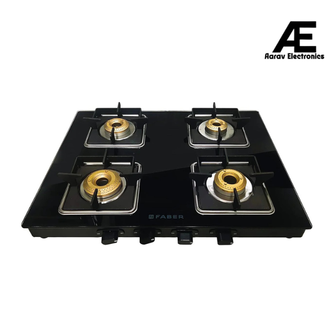Faber Slim Gas Stove 4 Burner Glass Ceramic Cooktop (Hob Cooktop Remo 4Bb Bk) Black, Manual Ignition