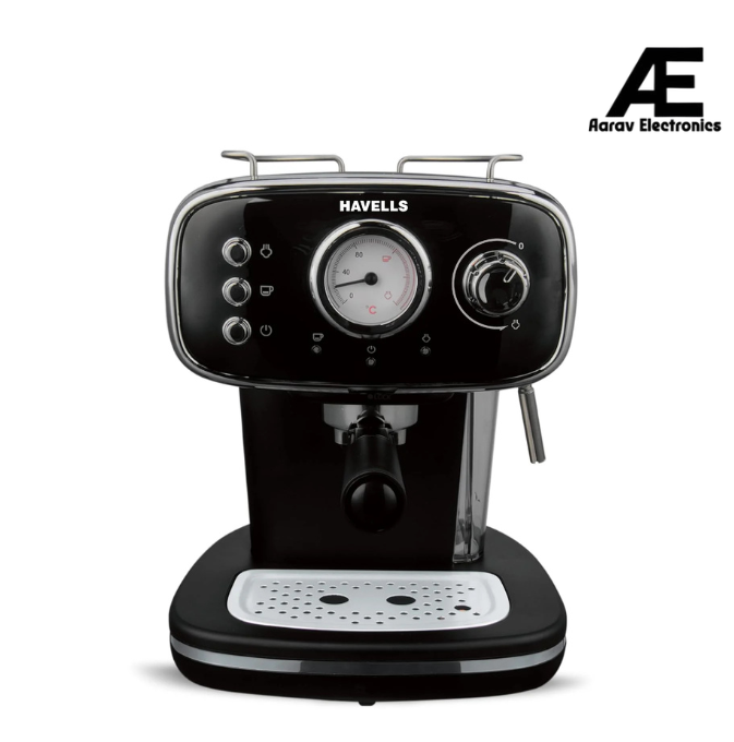 Havells Corretto Coffee Maker 1100W (GHBCMBAK110) | 15 Bar Espresso Machine with Frother, Thermometer Display & Twin Brewing