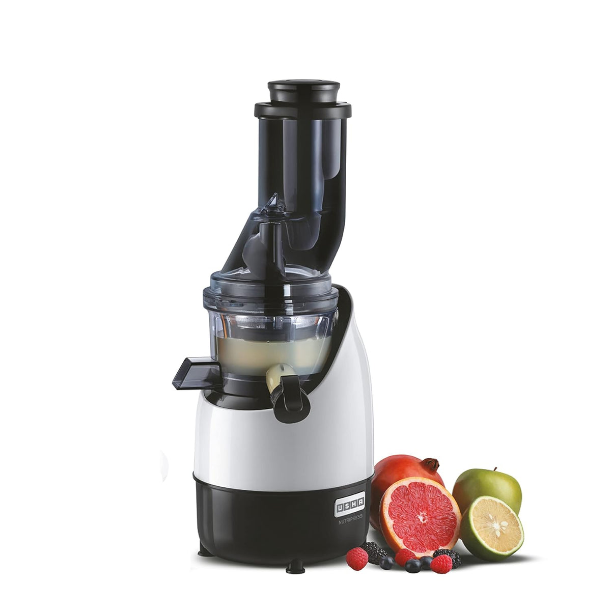 Usha CPJ 382F NutriPress Cold Press Juicer with Full Mouth Feeding Tube, 200 Watt (Black & White)