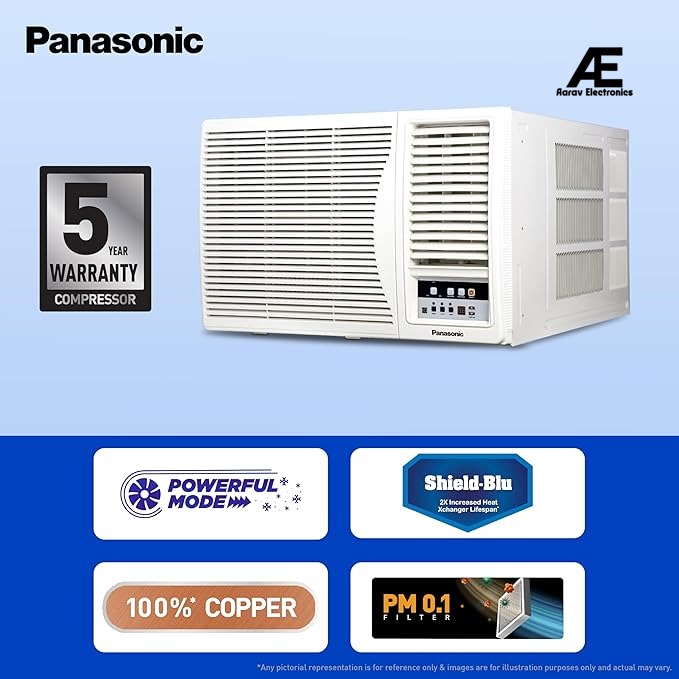 Panasonic 1.5 Ton 4 Star Fixed Speed Window AC (Powerful Mode, Copper Condenser, PM 0.1 Filter, CW-XN184BM, White)
