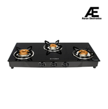 Faber 77 cm 3 Burner Gas Cooktop with Brass Burners, Manual Ignition & Toughened Black Glass – Cooktop Jumbo 3BB BK