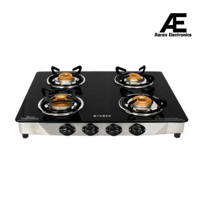 Faber 4 Burner Gas Cooktop with Brass Burners, Manual Ignition, 92 mm Jumbo Burner & Stainless Steel Finish – Cooktop Jumbo 4BB SS