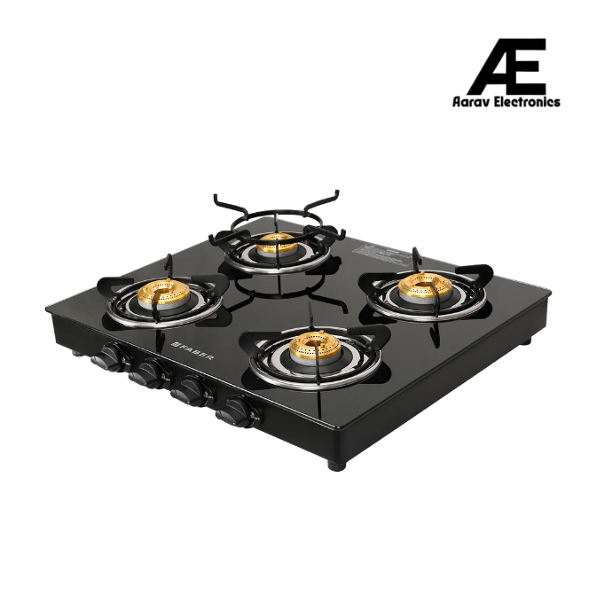 Faber 4 Burner Gas Cooktop with Brass Burners, Manual Ignition & Powder-Coated Finish – Cooktop Power 4BB BK