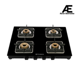 Faber 4 Burner Gas Cooktop with Brass Burners, Manual Ignition, Toughened Glass & Powder-Coated Pan Supports – Cooktop Remo 4BB BK