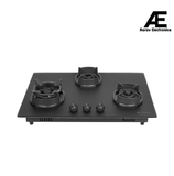 Faber Della 3 Burner 72Cm Hob |Auto Ignition|Brass Burner| Cast Iron Pan Support |Hob/Cooktop Hybrid| Matt Black Glass Finish |5 Yrs Warranty On Glass & Valve | 5 Yrs On Burner|Hob Della HD723 CI AI