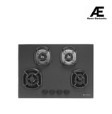 Faber Della 4 Burner 72cm Hob |Auto-Ignition|Brass Burner| Cast Iron Pan Support |Hob/Cooktop Hybrid| Matt Black Glass Finish |5 Yrs Warranty on Glass & Valve | 5 Yrs on Burner|Hob Della HD724 CI AI