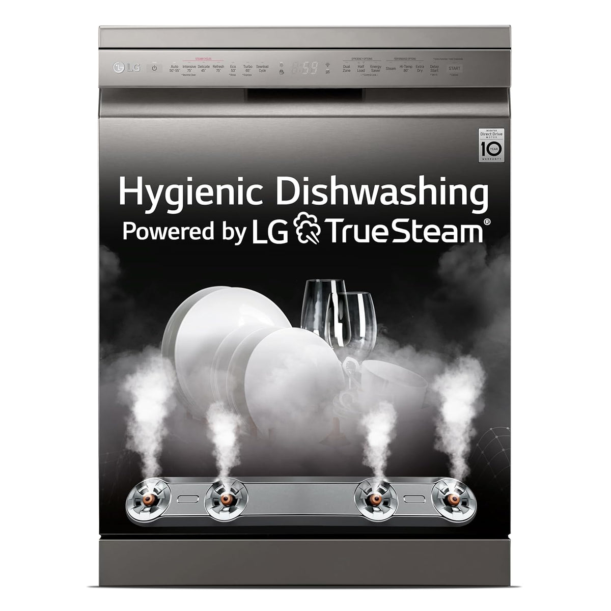 LG 14 Place Settings Inverter Direct Drive, Wi-Fi Free Standing Dishwasher (DFB424FP, Silver, Silent Operation, Tough Stain Removal, Adjustable racks &amp; TrueSteam)