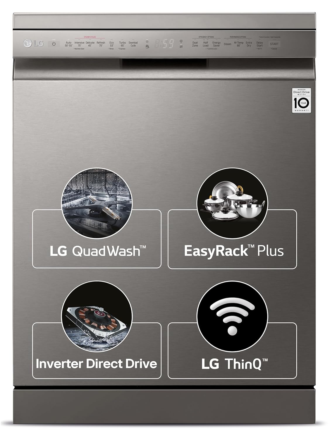 LG 14 Place Setting Free Standing Dishwasher with QuadWash, EasyRack Plus, Wi-Fi Enabled (DFB512FP, Platinum Silver Ⅲ, Inverter Direct Drive Motor)