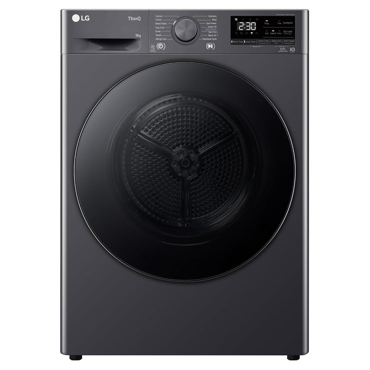 LG 9 Kg, Wi-Fi, Dual Inverter Heat Pump, Eco-Hybrid Technology Fully Automatic Front Load Dryer (DHV09SAM, Double Layer Air Filter, Allergy Care, Auto Cleaning Condenser, Middle Black)