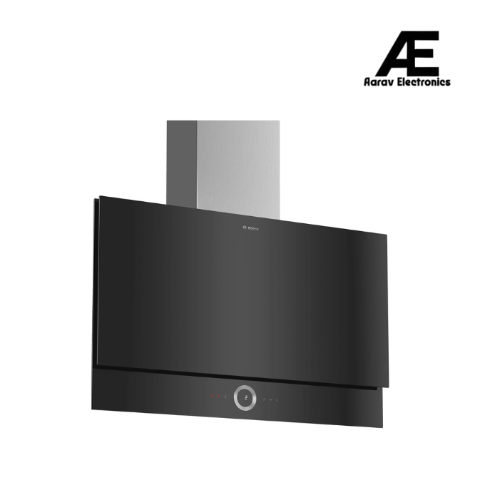 Bosch DWF97RV60I Series 8 wall-mounted cooker hood 90 cm clear glass black printed