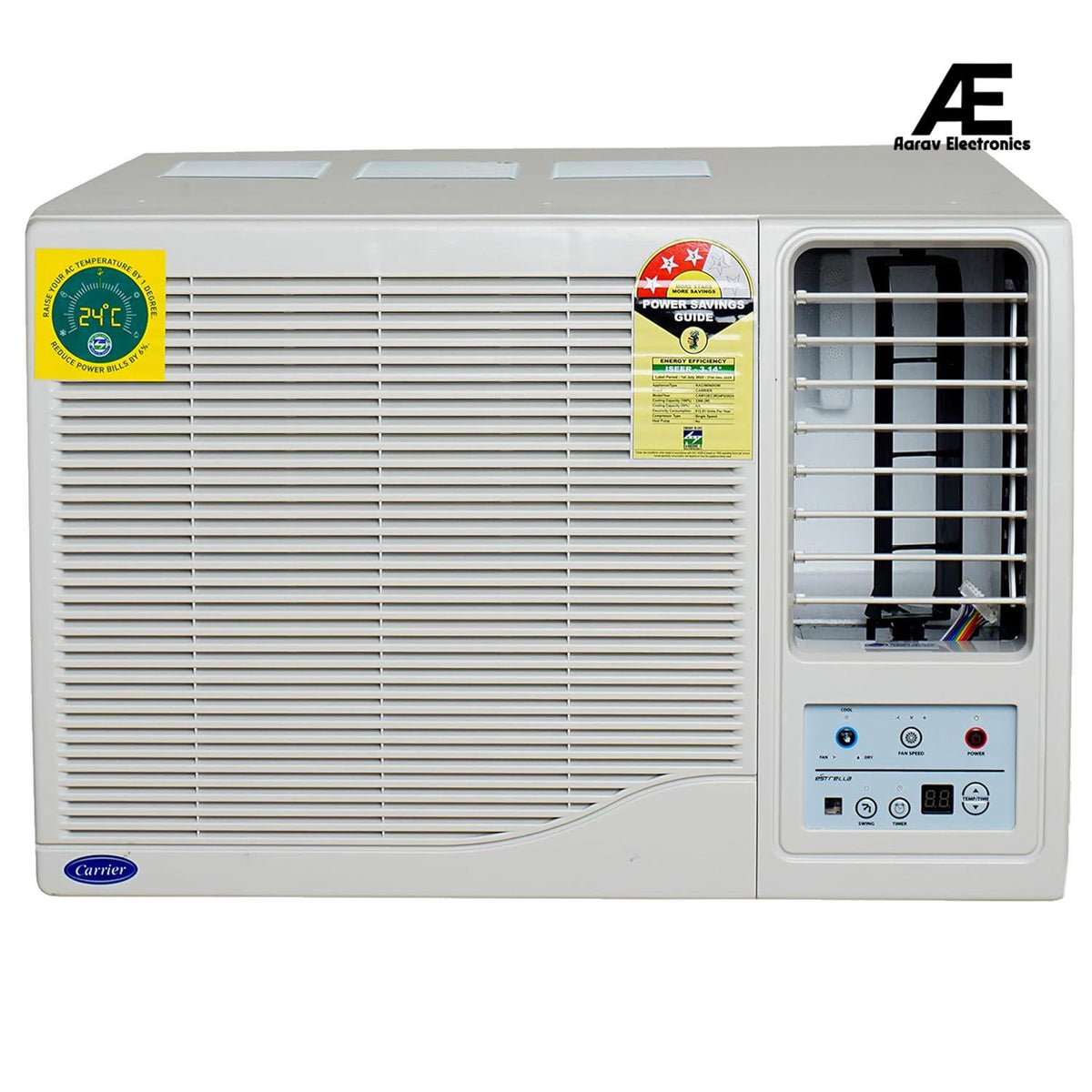 Carrier 1Ton 3 Star Window Fixed Speed AC(Copper, Dust Filter &amp; Turbo Mode, 2024 Model, ESTRELLA FX R32 WRAC ,White)