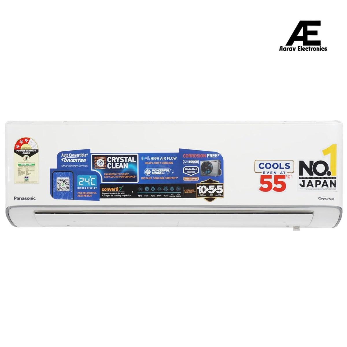 Panasonic EU 7 in 1 Convertible 1 Ton 3Star Inverter Split,(100% Copper Condenser, CS/CU-EU12BKY3F), With 55°Tested,Ag clean Filter,High CFM&amp;Eco tough Outdoor Crystal Clean Technology &amp; Shild Blue+
