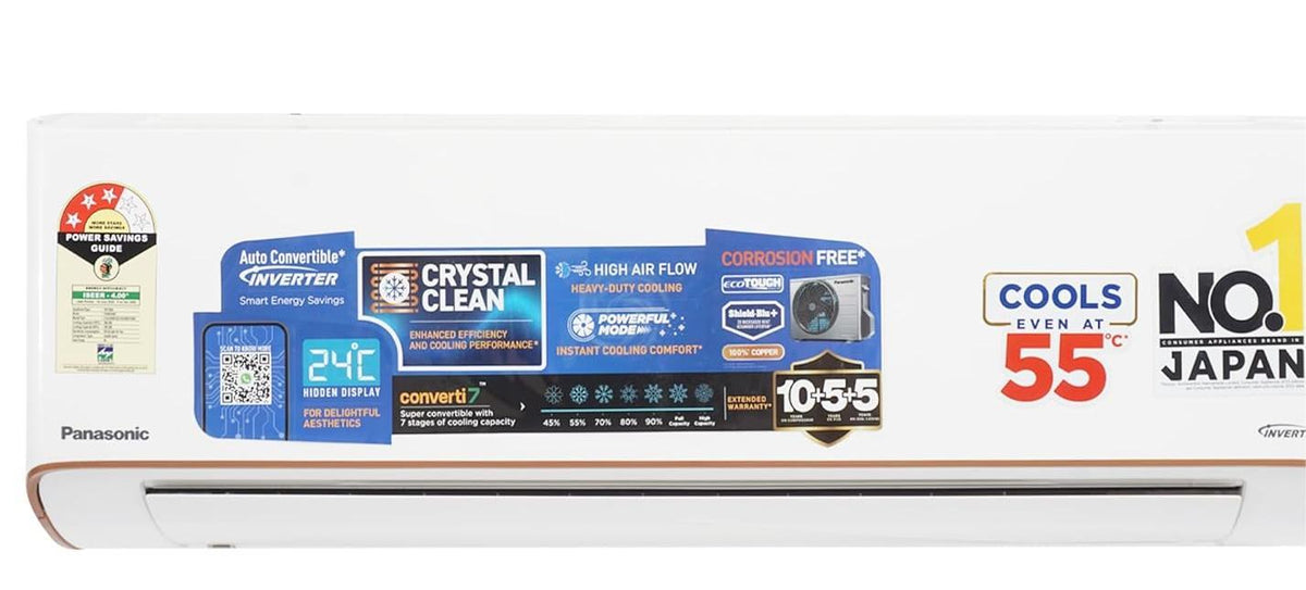 Panasonic EU 7 in 1 Convertible 1.5 Ton 3Star Inverter Split,(100% Copper Condenser, CS/CU-EU18BKY3X), 55°Tested, PM0.1 Filter, Ag Clean, 4Way Swing, High CFM &amp; Eco tough Outdoor,2025 Model