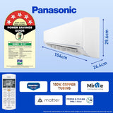 Panasonic 2 Ton 5 Star Wi-Fi Inverter Smart Split AC (Copper Condenser, 7 in 1 Convertible with True AI Mode, 4 Way Swing, PM 0.1 Air Purification Filter, CS/CU-EU24AKY5FM, White)