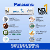 Panasonic 2 Ton 5 Star Wi-Fi Inverter Smart Split AC (Copper Condenser, 7 in 1 Convertible with True AI Mode, 4 Way Swing, PM 0.1 Air Purification Filter, CS/CU-EU24AKY5FM, White)