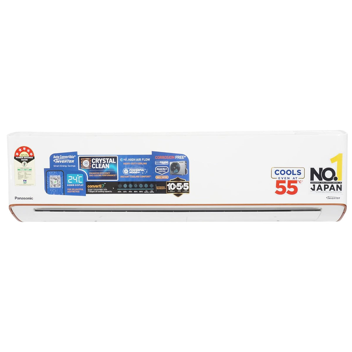 Panasonic EU 7 in 1 Convertible 2 Ton 5 Star Inverter Split AC with Anti Dust FIlter (2025 Model, Shield Blue Plus Coating,55°Tested,High CFM&Eco tough Outdoor Crystal Clean Technology CS/CU-EU24BKY5F)