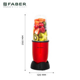 Faber Sportz Blender FSB 3-in-1 400W Nutri Blender with 100% Copper Motor, 3 Jars, Dry & Wet Grinding – Red Velvet (Open box / without box)
