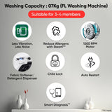 LG 7 Kg 5 Star Steam, Inverter Direct Drive Technology, 6 Motion DD, Fully-Automatic Front Load Washing Machine (FHB1207Z2WB, In-Built Heater, Dial + Full Touch Buttons &amp; LED Display, Essence White)