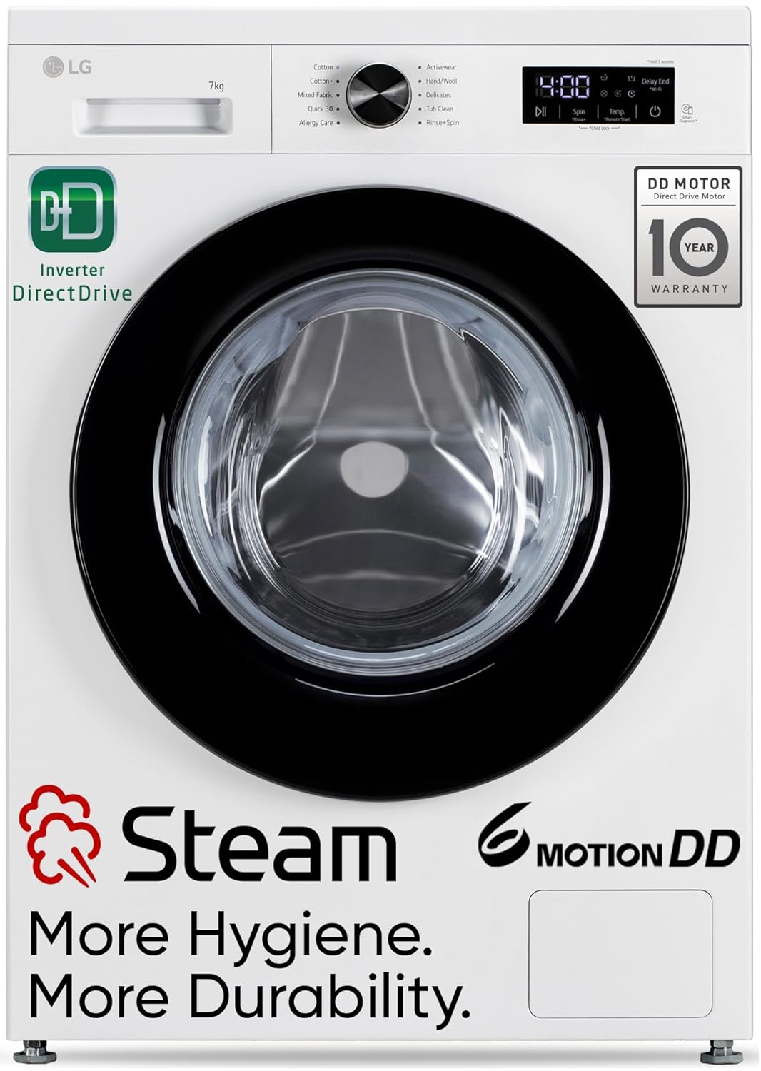 LG 7 Kg 5 Star Steam, Inverter Direct Drive Technology, 6 Motion DD, Fully-Automatic Front Load Washing Machine (FHB1207Z2WB, In-Built Heater, Dial + Full Touch Buttons &amp; LED Display, Essence White)