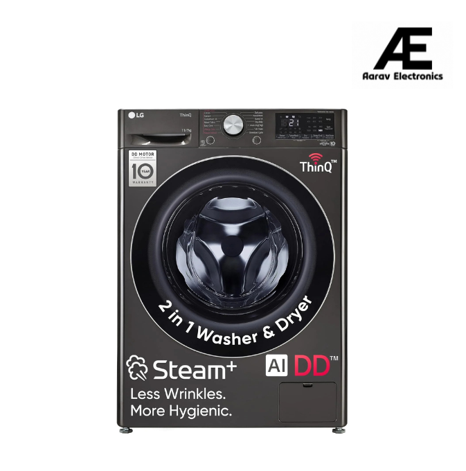 LG 11 Kg (Wash) / 7 Kg (Dry), AI Direct Drive Technology, Steam+ &amp; Wi-Fi Front Load Fully Automatic Washer Dryer (FHD1107STB, Intelligent &amp; Convenient Fabric Care, Wrinkle Care, Black Steel)