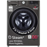 LG 11 Kg (Wash) / 7 Kg (Dry), AI Direct Drive Technology, Steam+ &amp; Wi-Fi Front Load Fully Automatic Washer Dryer (FHD1107STB, Intelligent &amp; Convenient Fabric Care, Wrinkle Care, Black Steel)