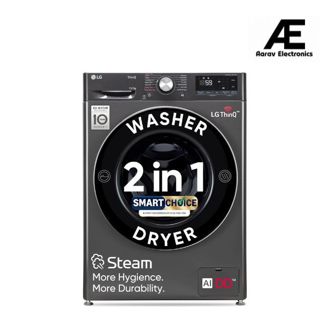 LG Smart Choice,11 Kg (Wash)/7 Kg (Dry), AI Direct Drive Technology, Steam, 6 Motion DD &amp; Wi-Fi Front Load Fully Automatic Washer Dryer (FHD1107SWM, Intelligent &amp; Convenient Fabric Care, Middle Black) Visit the LG Store